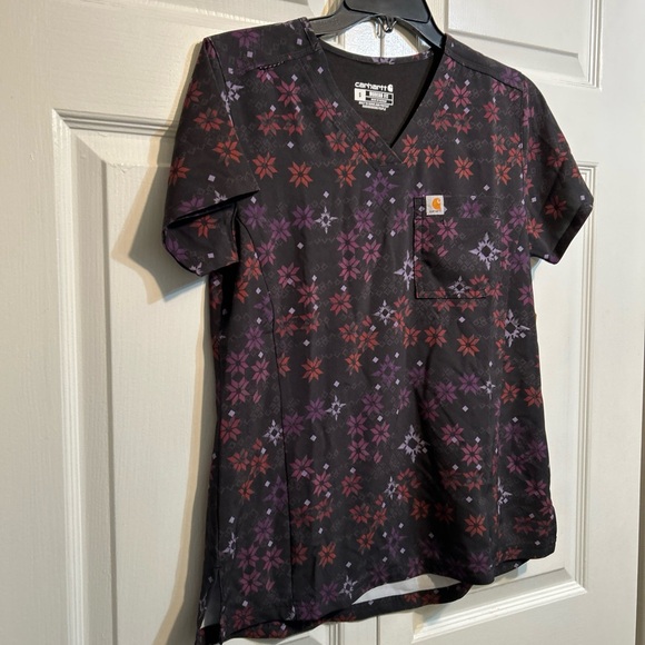 NWT Carhartt Force Women's Medical Scrub Top Size S Small Purple Black V-Neck - Picture 2 of 9